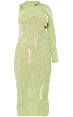 Petite Green Cut-out One Sleeve Knitted Midaxi Dress