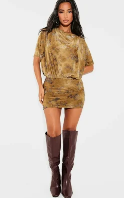 Petite Green Devore Asymmetric Open Back Mini Dress