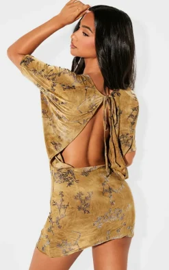 Petite Green Devore Asymmetric Open Back Mini Dress