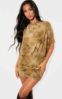 Petite Green Devore Asymmetric Open Back Mini Dress