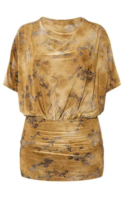 Petite Green Devore Asymmetric Open Back Mini Dress