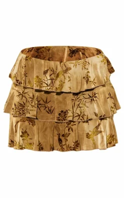 Petite Green Devore Ruffle Mini Skirt