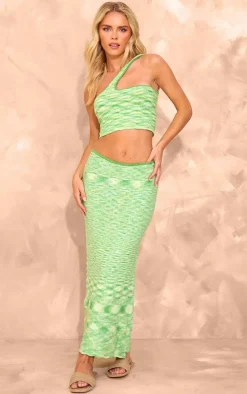 Petite Green Knitted Two Tone Halterneck Crop Top