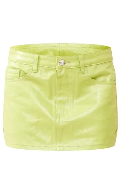 Petite Green Metallic Coated Denim Mini Skirt