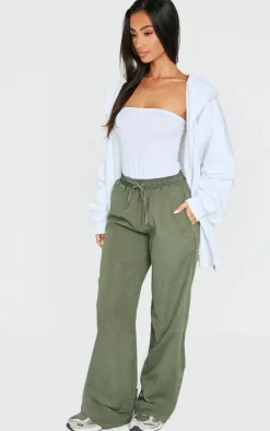 Petite Green Peach Skin Wide Leg Cargo Pants