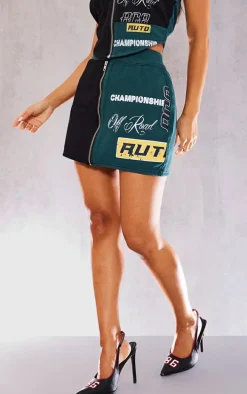 Petite Green Printed Denim Mini Skirt