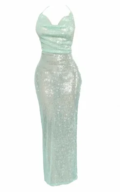 Petite Green Sequin Backless Maxi Dress
