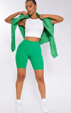 Petite Green Structured Snatched Rib Bike Shorts