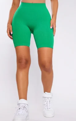 Petite Green Structured Snatched Rib Bike Shorts