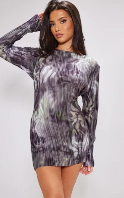 Petite Green Zebra Print Plisse Mini Dress