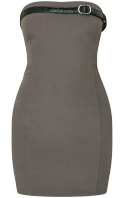 Petite Grey Bandeau Belt Detail Mini Dress