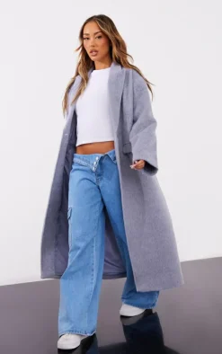Petite Grey Brushed Wool Look Oversized Drop Shoulder Coat
