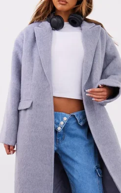 Petite Grey Brushed Wool Look Oversized Drop Shoulder Coat