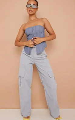 Petite Grey Buckle Detail Cargo Wide Leg Pants
