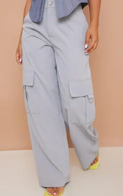 Petite Grey Buckle Detail Cargo Wide Leg Pants