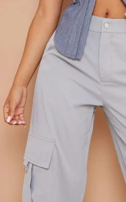 Petite Grey Buckle Detail Cargo Wide Leg Pants