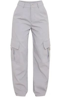 Petite Grey Buckle Detail Cargo Wide Leg Pants