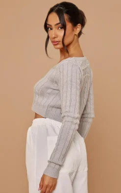 Petite Grey Button Up Cropped Cardigan