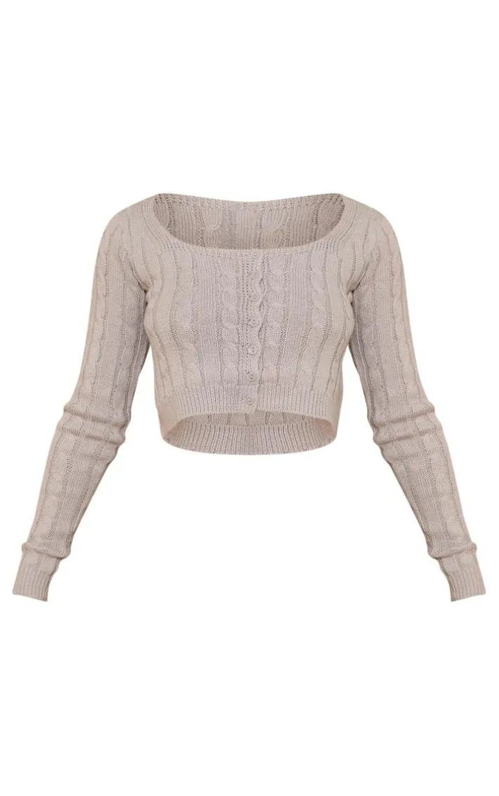 Petite Grey Button Up Cropped Cardigan