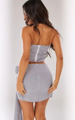 Petite Grey Checked Rose Detail Corset Top