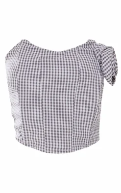 Petite Grey Checked Rose Detail Corset Top