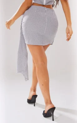 Petite Grey Checked Rose Detail Mini Skirt