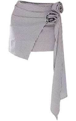 Petite Grey Checked Rose Detail Mini Skirt