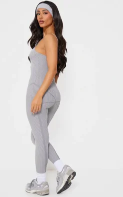 Petite Grey Contrast Knit Strappy Jumpsuit