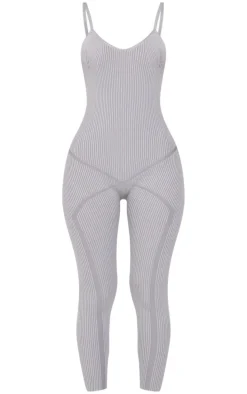 Petite Grey Contrast Knit Strappy Jumpsuit