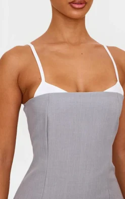 Petite Grey Contrast Strappy Woven Mini Dress