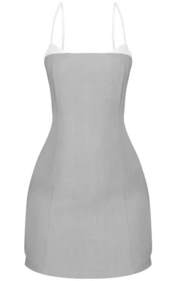 Petite Grey Contrast Strappy Woven Mini Dress