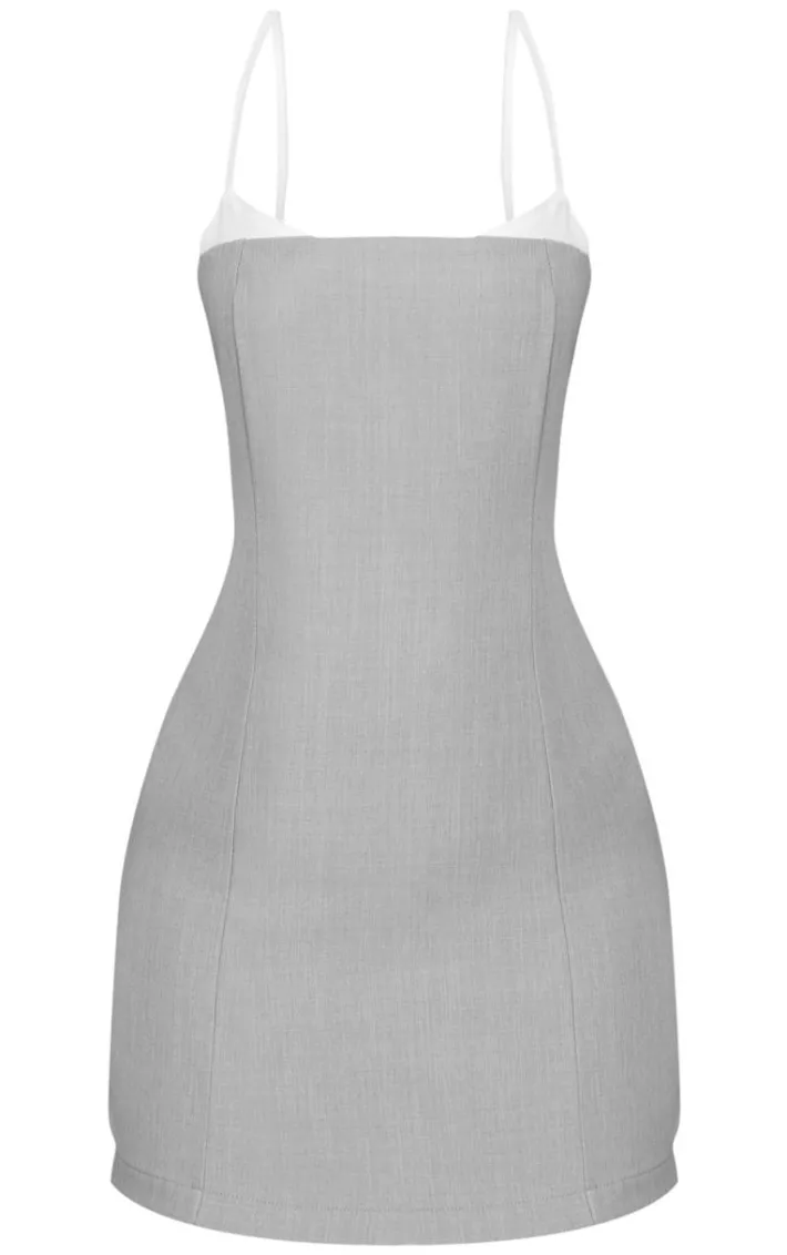 Petite Grey Contrast Strappy Woven Mini Dress