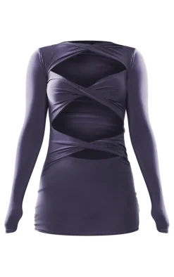 Petite Grey Cut Out Long Sleeve Mini Bodycon Dress