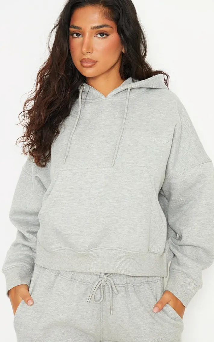 Petite Grey Embossed Detail Hoodie