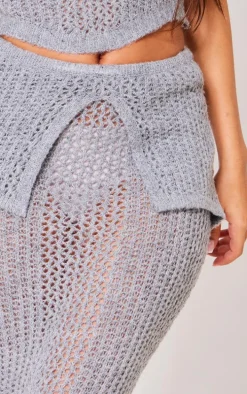 Petite Grey Knitted Fold Over Midaxi Skirt