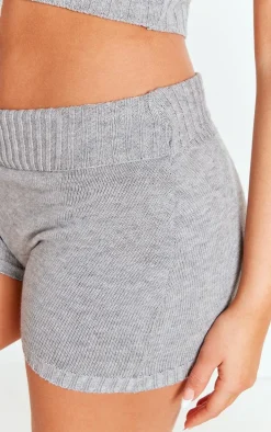 Petite Grey Knitted Fold Over Shorts