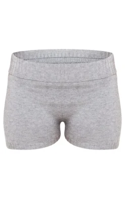 Petite Grey Knitted Fold Over Shorts