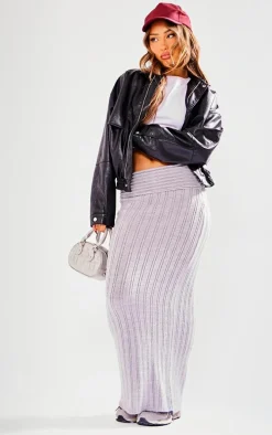 Petite Grey Low Waist Knitted Maxi Skirt