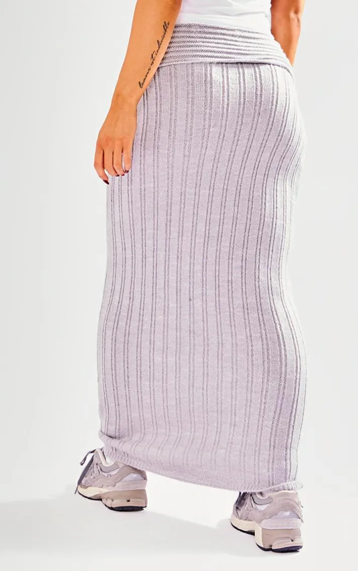 Petite Grey Low Waist Knitted Maxi Skirt