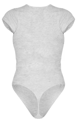 Petite Grey Marl Basic Cotton Blend Fitted Short Sleeve Bodysuit