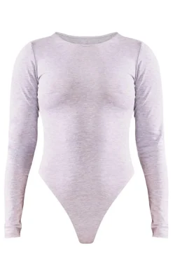 Petite Grey Marl Basic Cotton Blend Crew Neck Bodysuit
