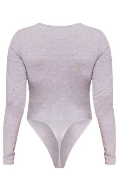 Petite Grey Marl Basic Cotton Blend Crew Neck Bodysuit