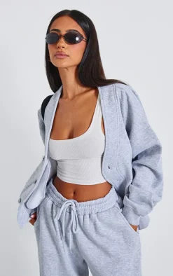 Petite Grey Marl Button Up Sweatshirt