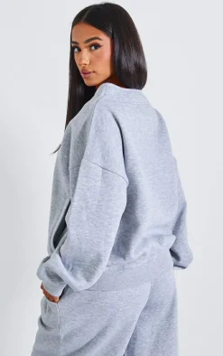 Petite Grey Marl Button Up Sweatshirt