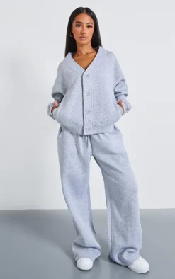 Petite Grey Marl Button Up Sweatshirt