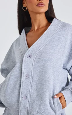 Petite Grey Marl Button Up Sweatshirt