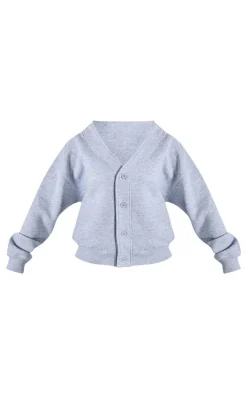 Petite Grey Marl Button Up Sweatshirt