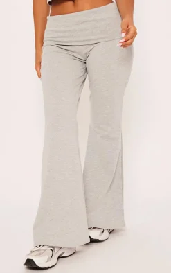 Petite Grey Marl Cotton Fold Detail Flared Pants