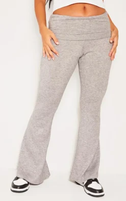 Petite Grey Marl Fold Over Flared Pants