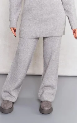 Petite Grey Marl Knit Wide Leg Pants